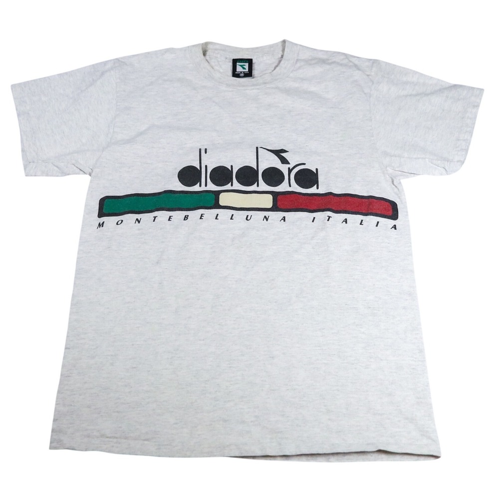 Vintage Diadora Montebellaluna Italia T-Shirt Gray Made In USA Medium 90s Soccer